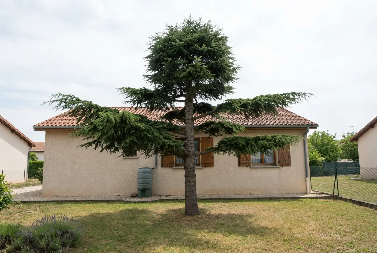 Cèdre proche du toit avant taille à Bourg-lès-Valence