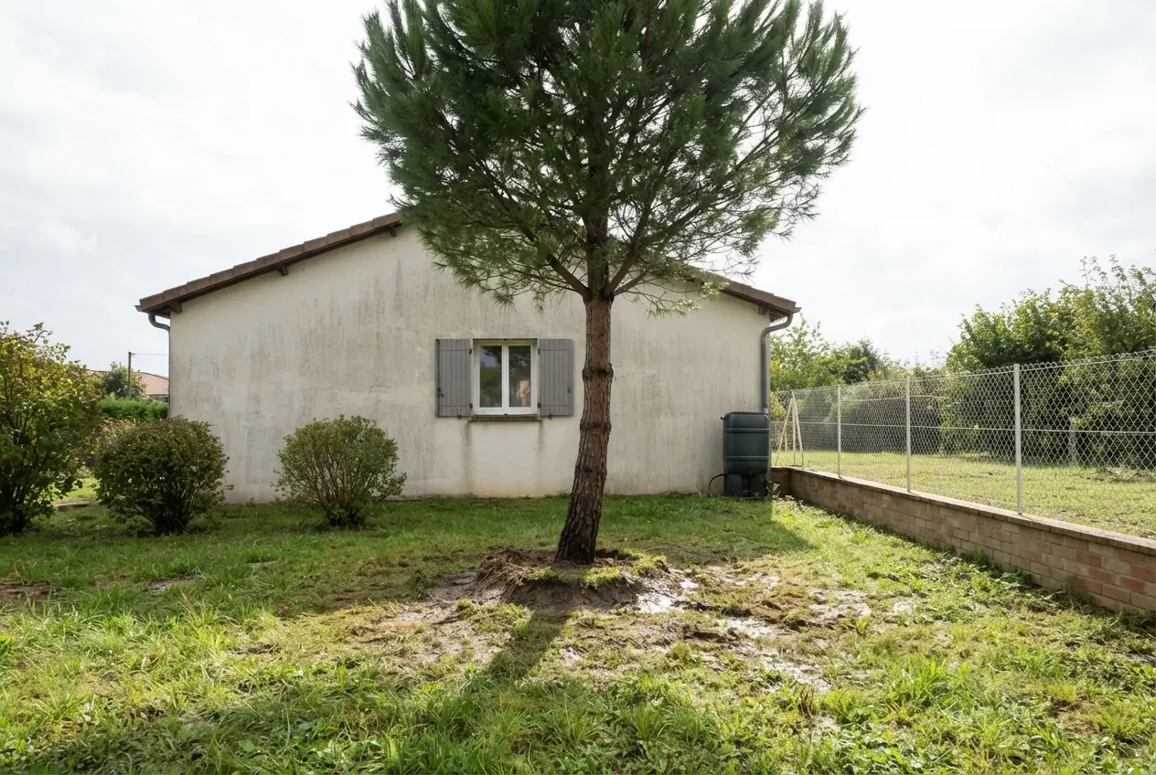 Pin incliné menaçant une clôture à Saint-Péray