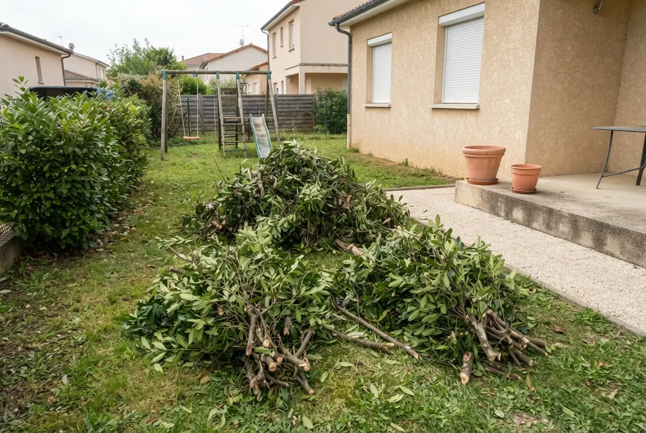 Tas de branches dans un jardin à Valence
