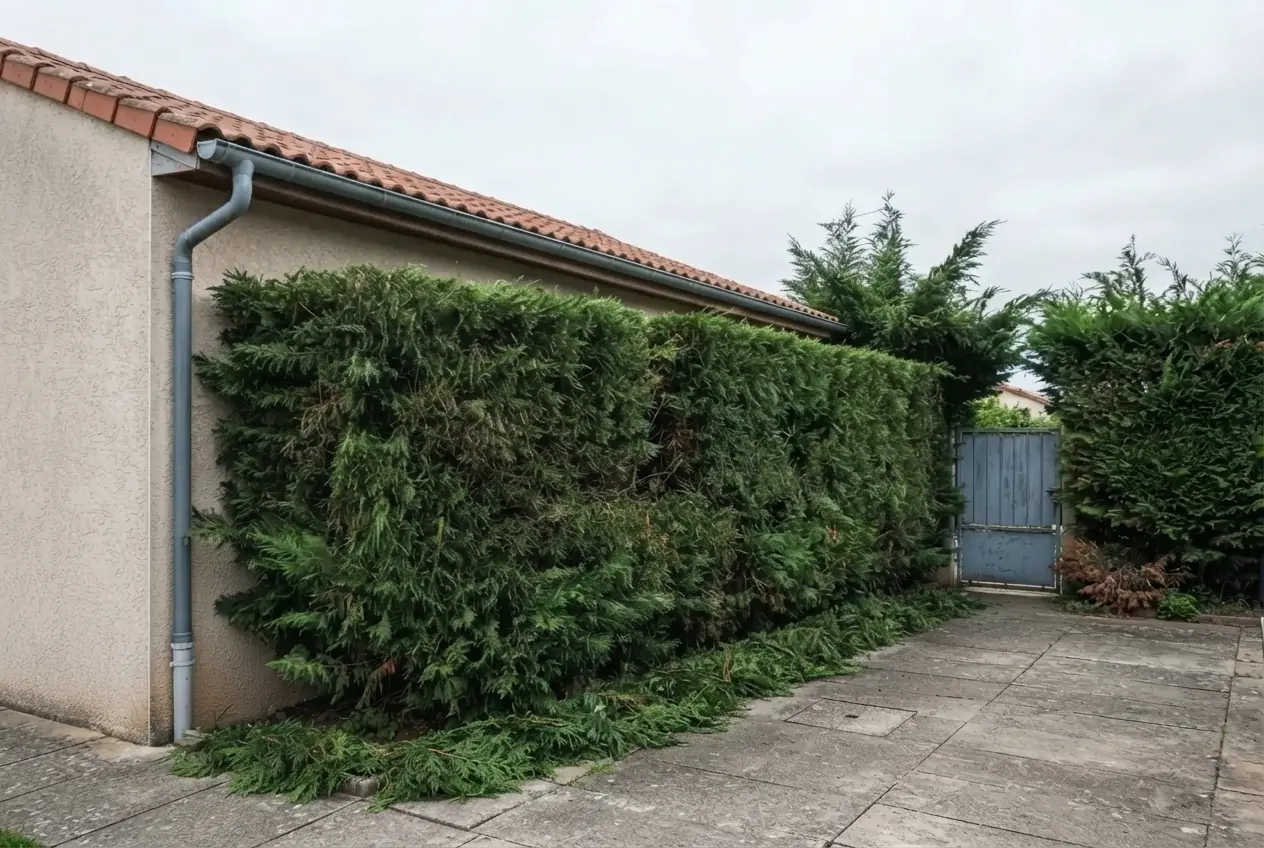 Thuyas dégagés du bâtiment à Bourg-lès-Valence