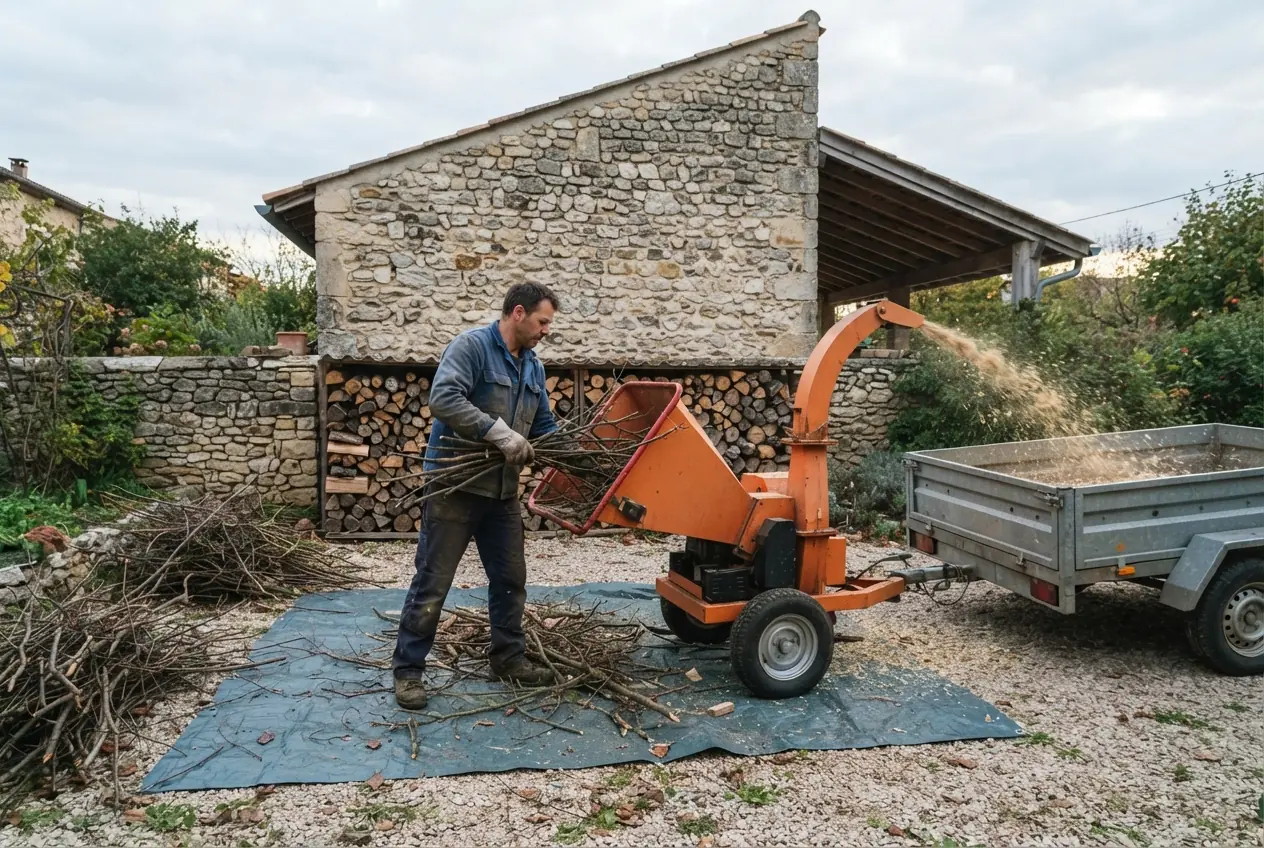 Ramassage de branches après élagage dans Saint-Péray