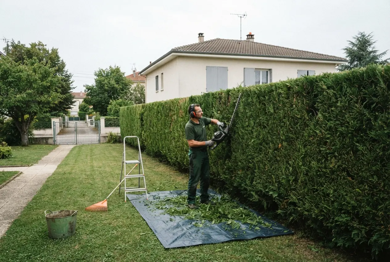Taille d'une haie de jardin résidentiel à Saint-Péray